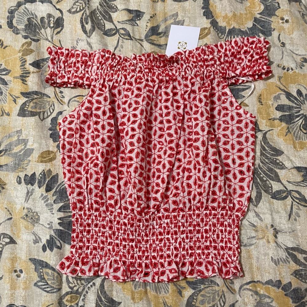 NWT Wayfair off shoulder smocked red print top S